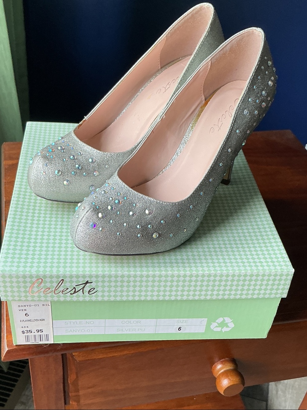 Celeste Silver Rhinestone Platform Pumps